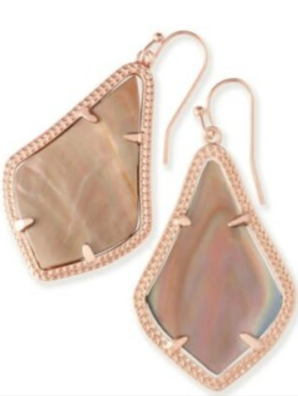 New with Bag Kendra Scott Alex Drop Rose Gold Frame Pink Iridescent Earrings - Picture 6 of 10